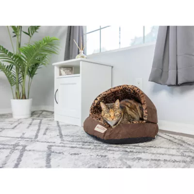 Product Armarkat Brown Animal Print Faux Suede Cave Cat Bed