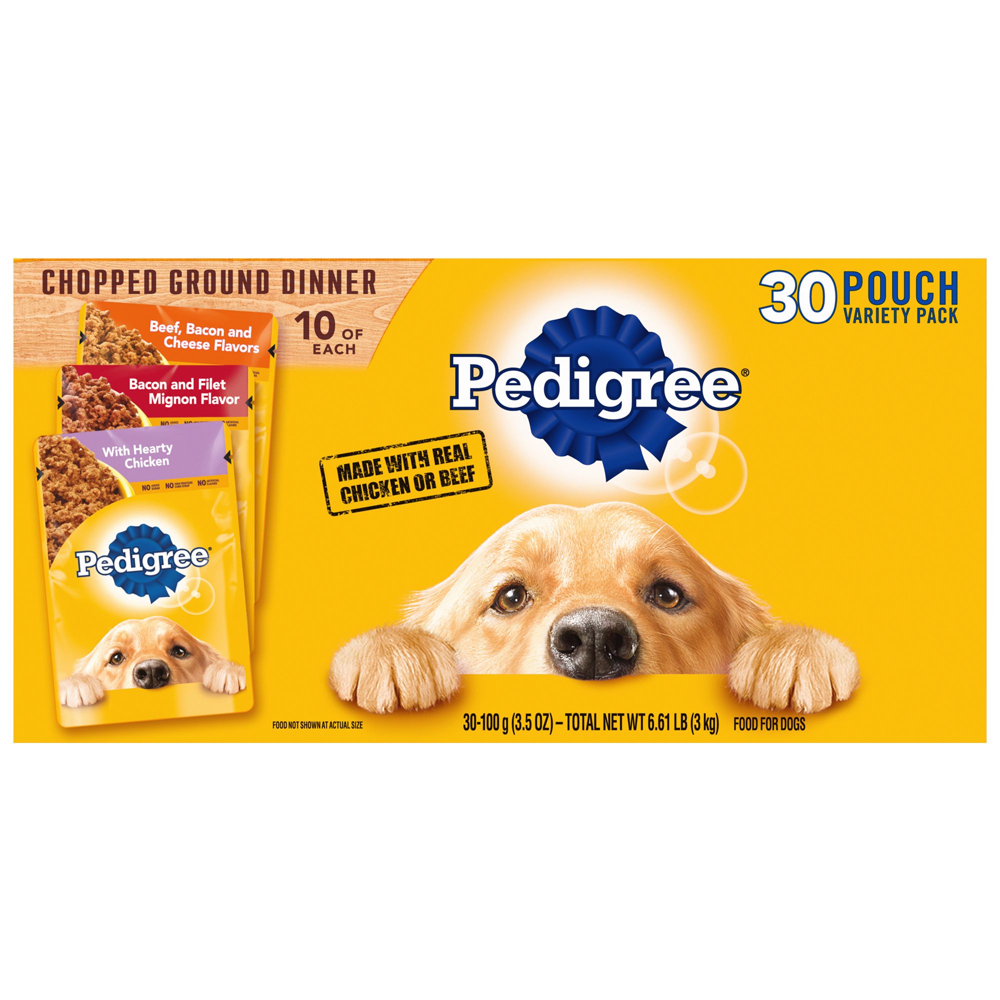 Pedigree Chopped Ground Dinner Wet Dog Food Variety Pack 3.5 oz Pouches 30 Pack