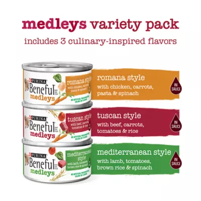 Purina Beneful Medleys Wet Dog Food Variety Pack Tuscan Romana Mediterranean Style 30 Count 3 oz