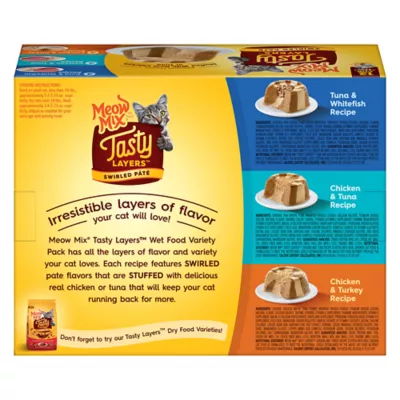 Product Meow Mix Tasty Layers Wet Cat Food - Chicken, Tuna, Turkey, Whitefish, Variety Pack, 12 CT, 33 OZ