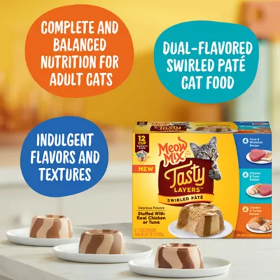 Product Meow Mix Tasty Layers Wet Cat Food - Chicken, Tuna, Turkey, Whitefish, Variety Pack, 12 CT, 33 OZ