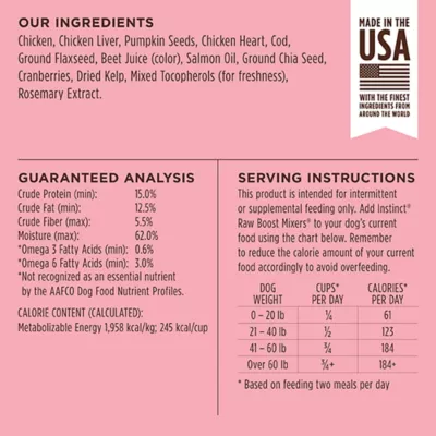 Product Instinct® Raw Boost Mixers Skin & Coat Health All Life Stages Frozen Dog Food Topper - Grain Free