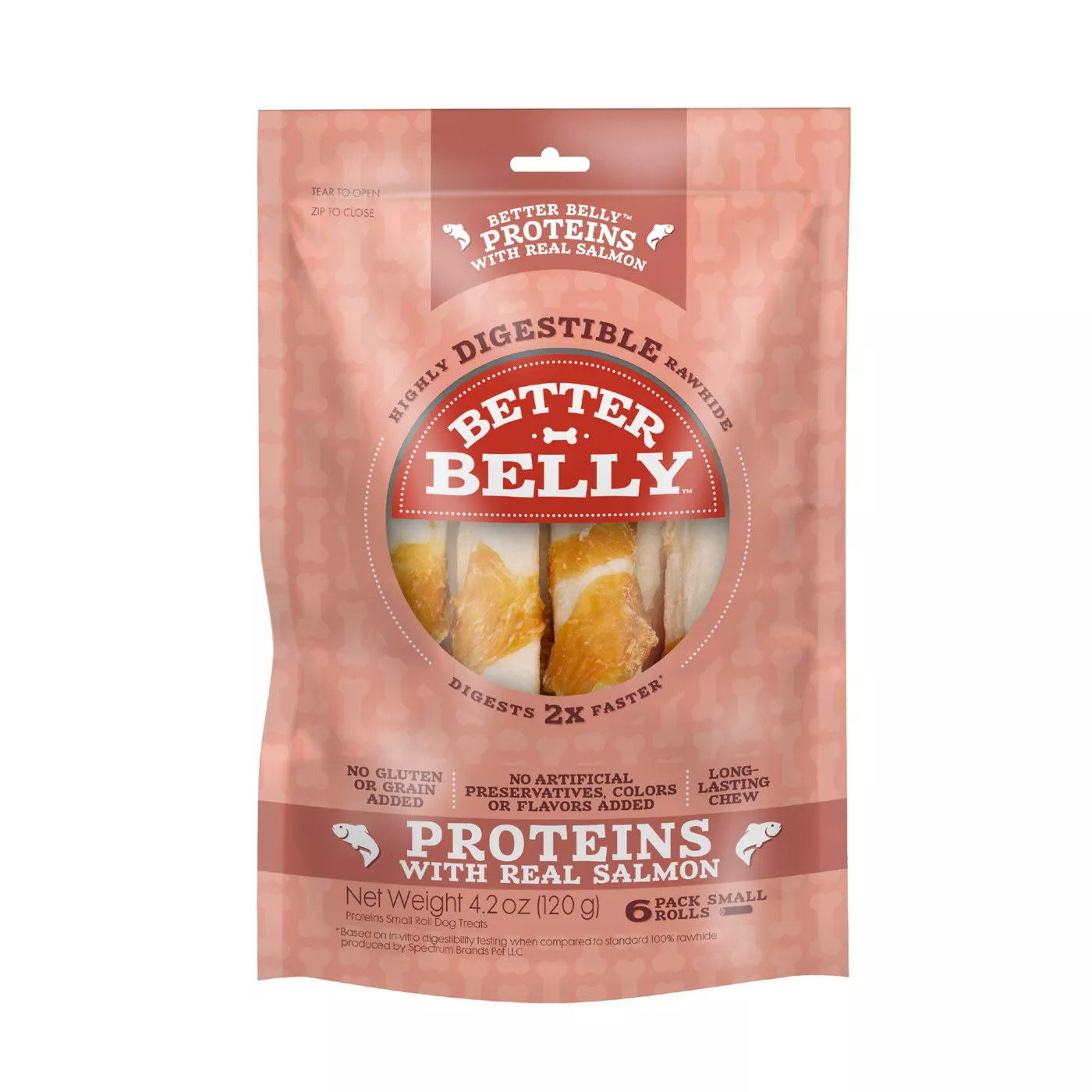 Better Belly Proteins Rawhide Small Dog Treats Real Salmon