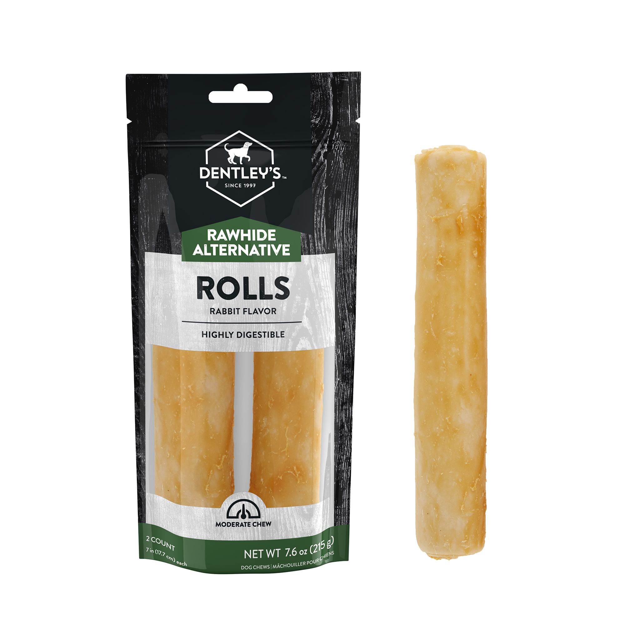 Dentley's® RawhideFree 7" Retriever Rolls Dog Chew Rabbit, 2 Count