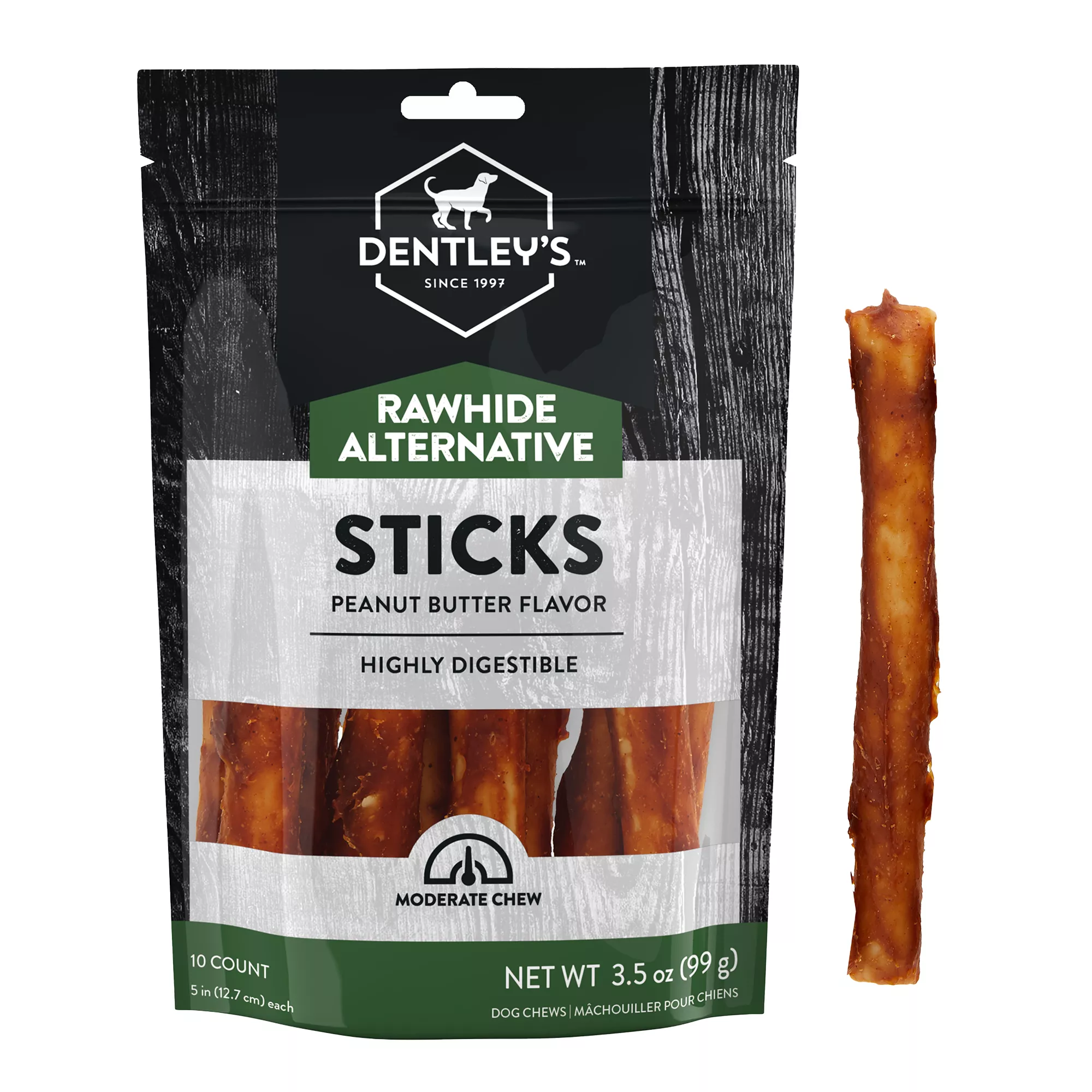 Dentley's® Rawhide-Free 5" Retriever Sticks Dog Chew - Peanut Butter, 10 Count