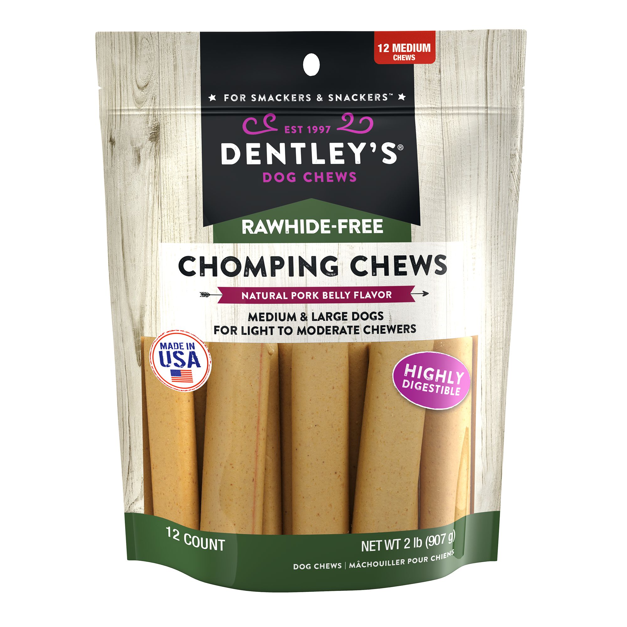 Dentley's® RawhideFree Jumbo Chomping Chews Dog Chew Pork Belly