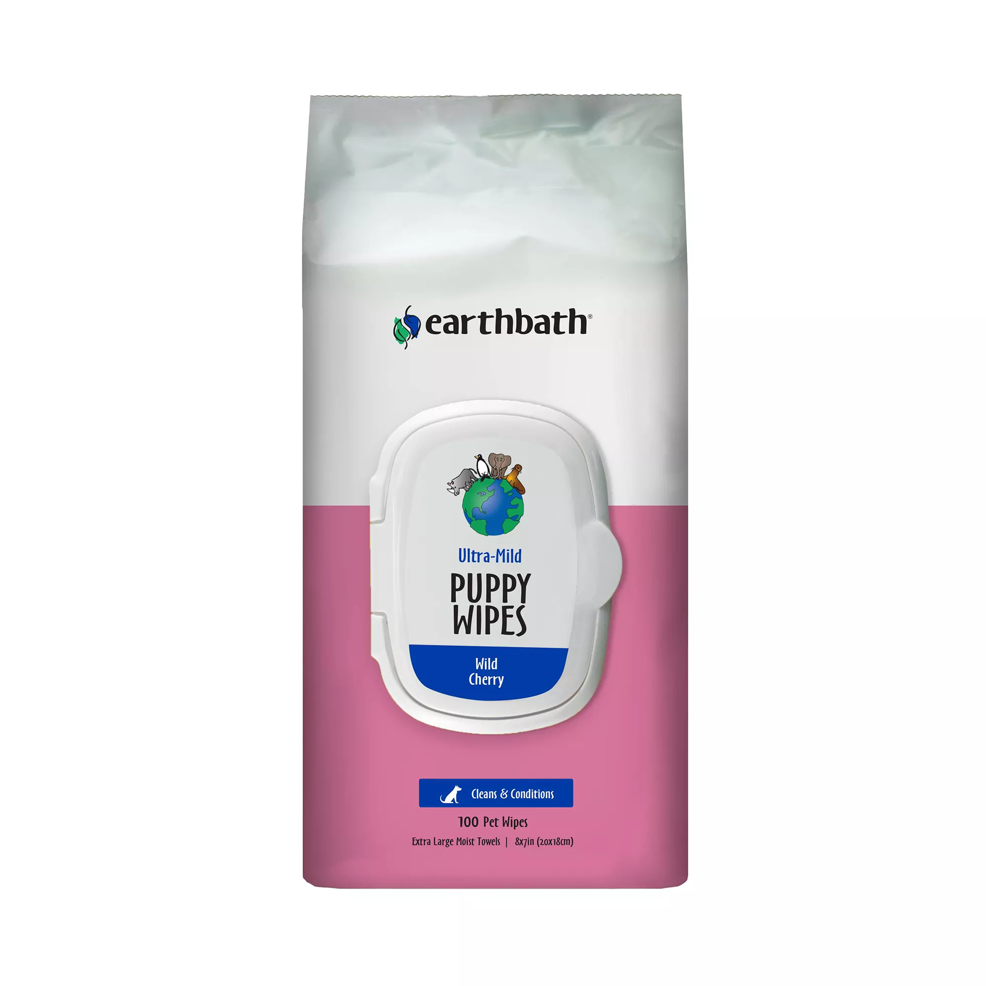 Eartbath Ultra-Mild Puppy Wipes - Wild Cherry - Clean, Condition - XL Towels - 100ct