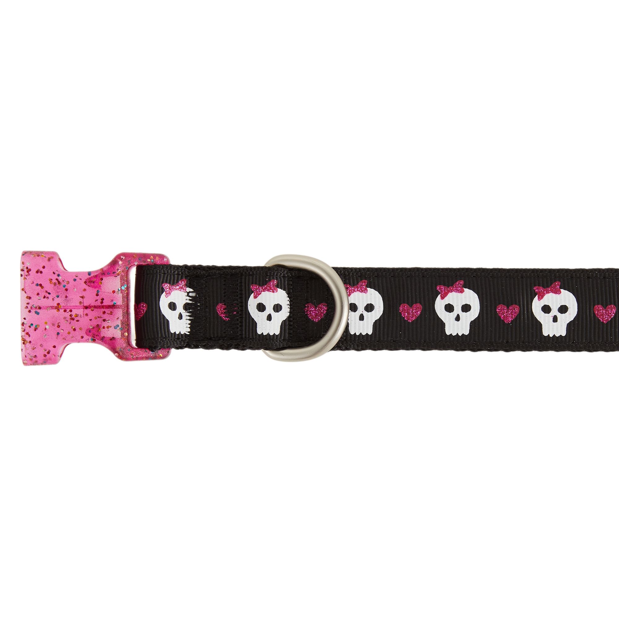 Top Paw® Black & Pink Skull Adjustable Dog Collar