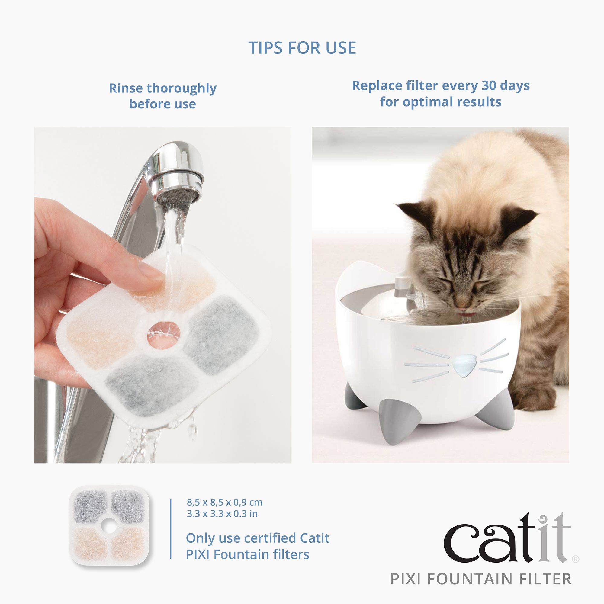 Catit PIXI Cat Water Fountain - 2.5L Mint Green Pet Fountain With Silent Pump & Triple Filtration