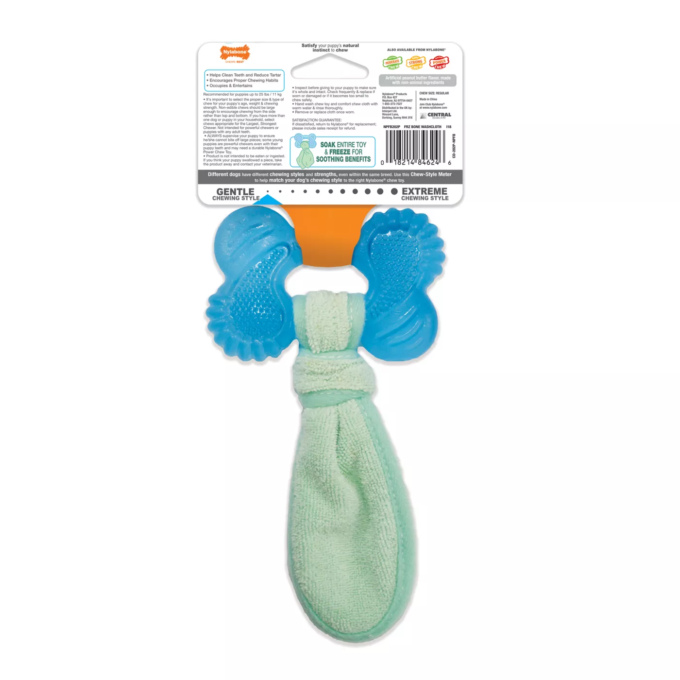 Nylabone Teething Puppy Chew Freezer Bone Dog Toy Peanut Butter Flavor