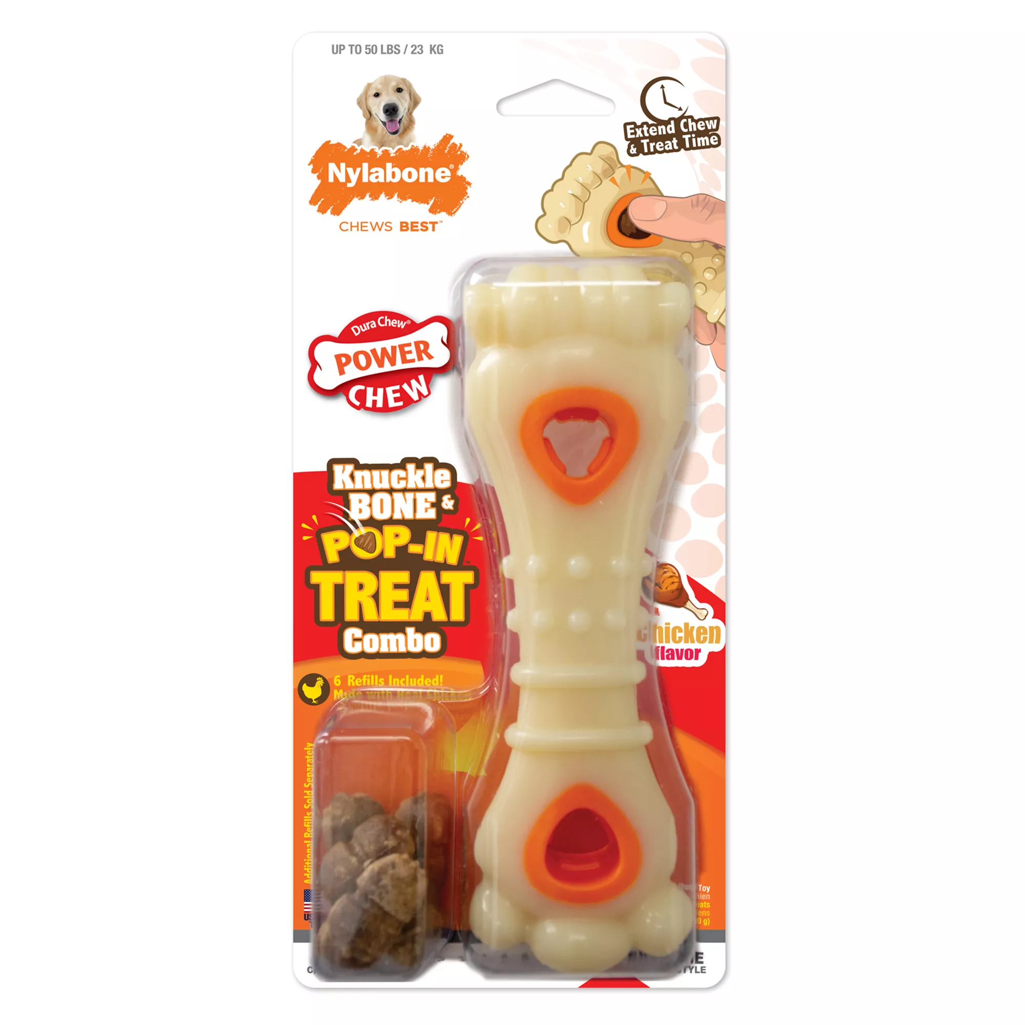 Nylabone® DuraChew® Power Chew Knuckle Bone & Pop-In Treat Combo Dog Toy - Chicken Flavor