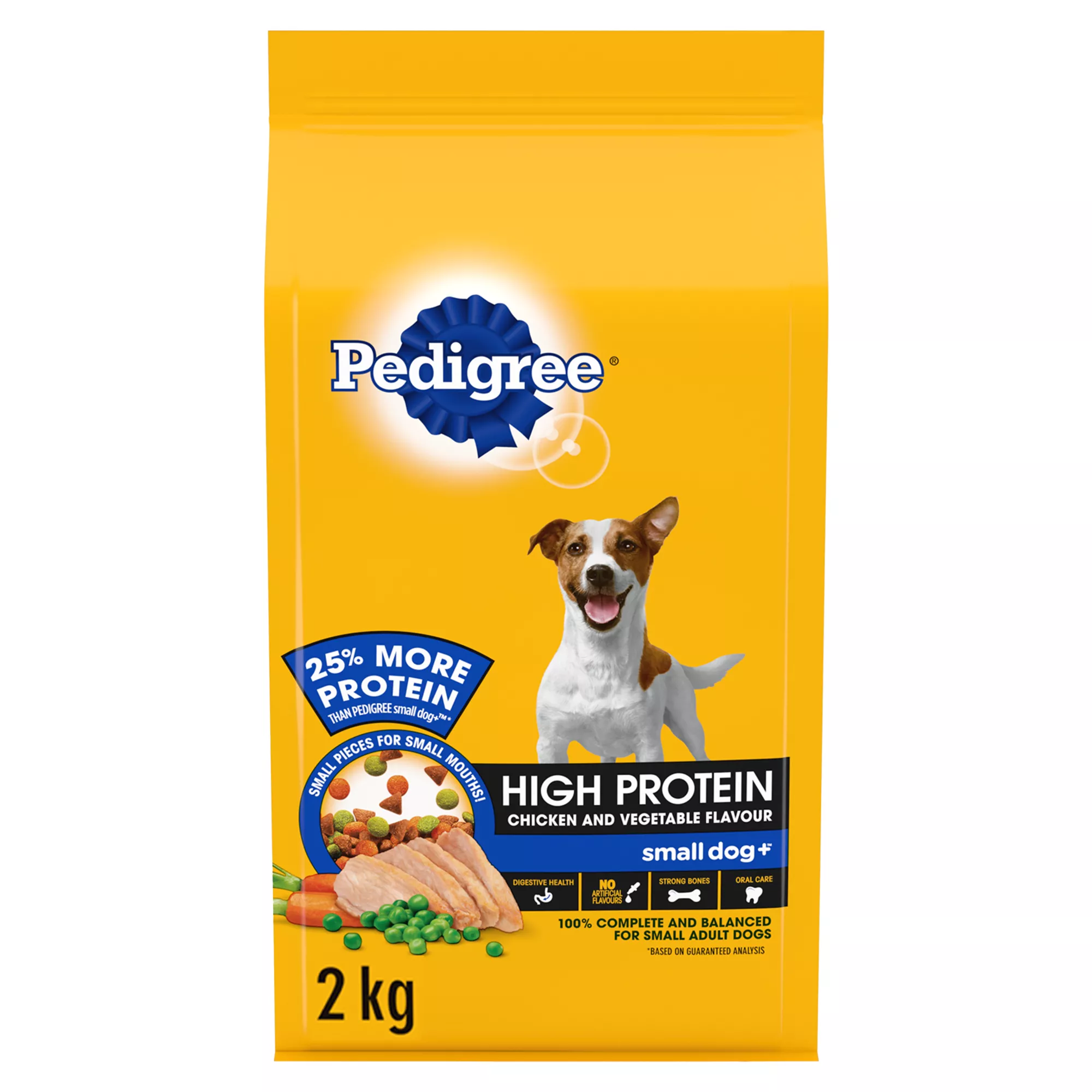 Pedigree High Protein Small Dog+ Dry Food For Adult Dogs - Chicken & Vegetable Flavour With Calcium