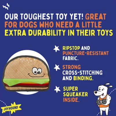 Product Joyhound Rip Roarin' Tough Hamburger Dog Toy - Tough Plush