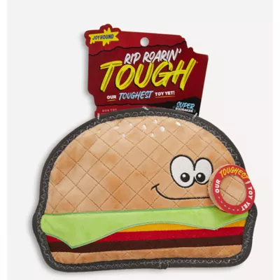 Product Joyhound Rip Roarin' Tough Hamburger Dog Toy - Tough Plush