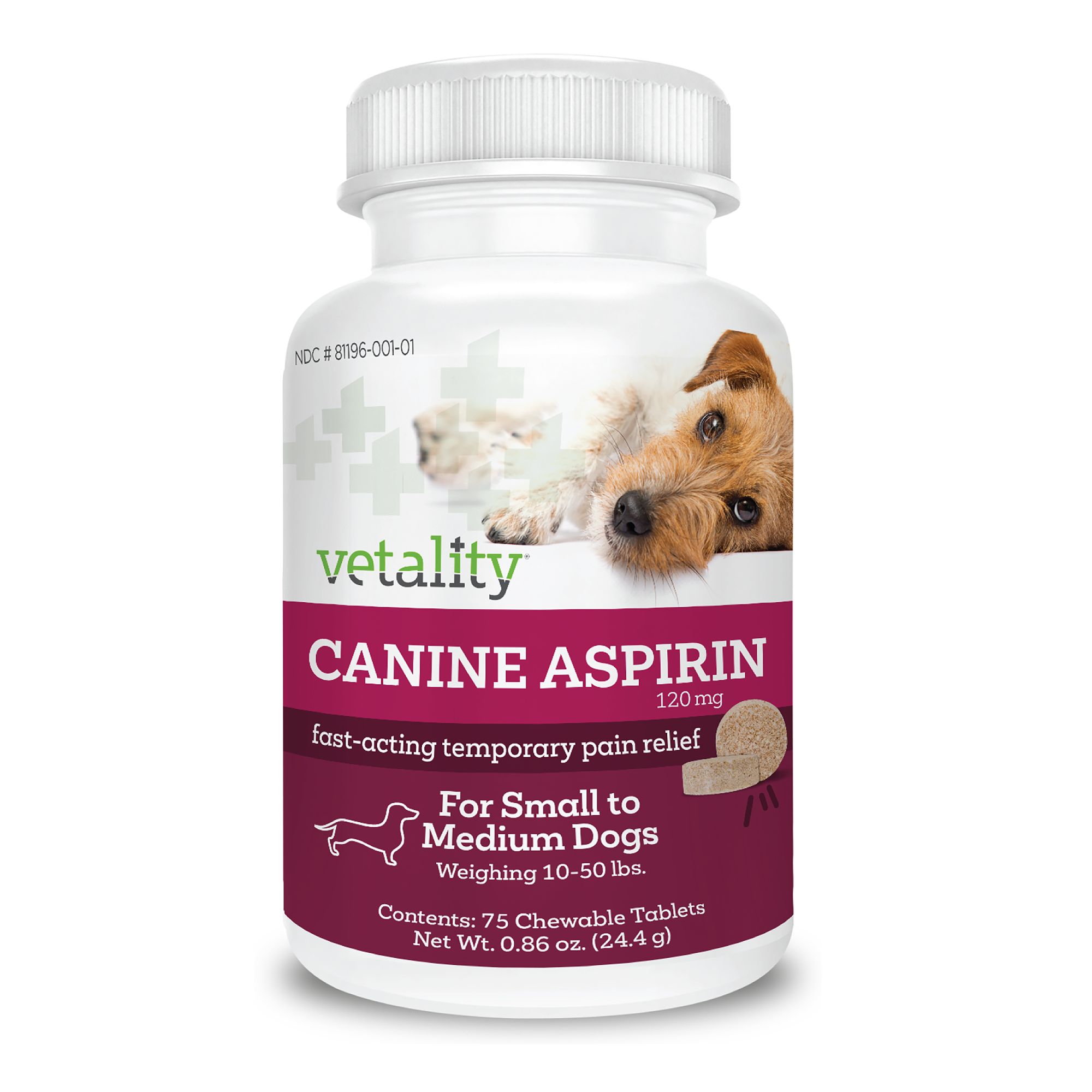 Vetality Canine Aspirin for Dogs - Pain Relief - Chewable Tablets | dog