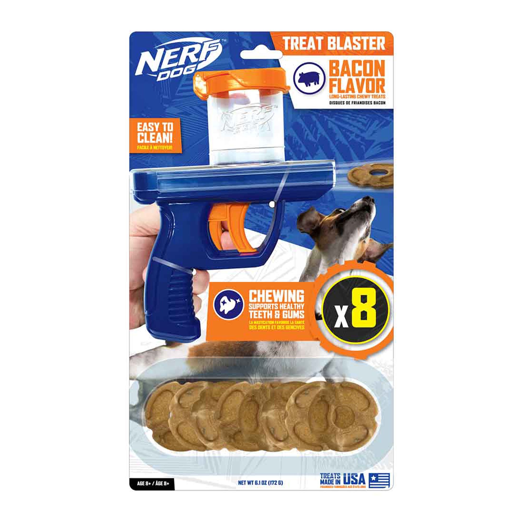 Nerf™ Dog Treat Blaster Dog Toy with Bacon Disc Dog Treats 8 Pack