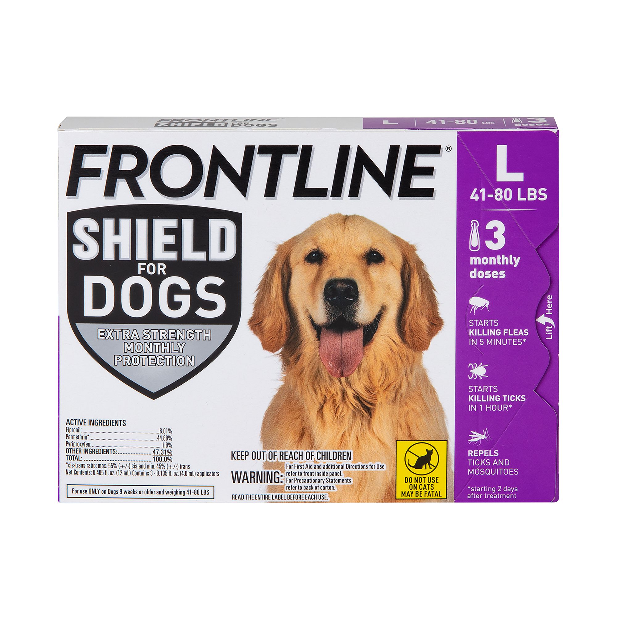 Frontline Shield Extra Strength Flea Tick Spot Treatment for Dogs 41 80lbs 1 Month Waterproof