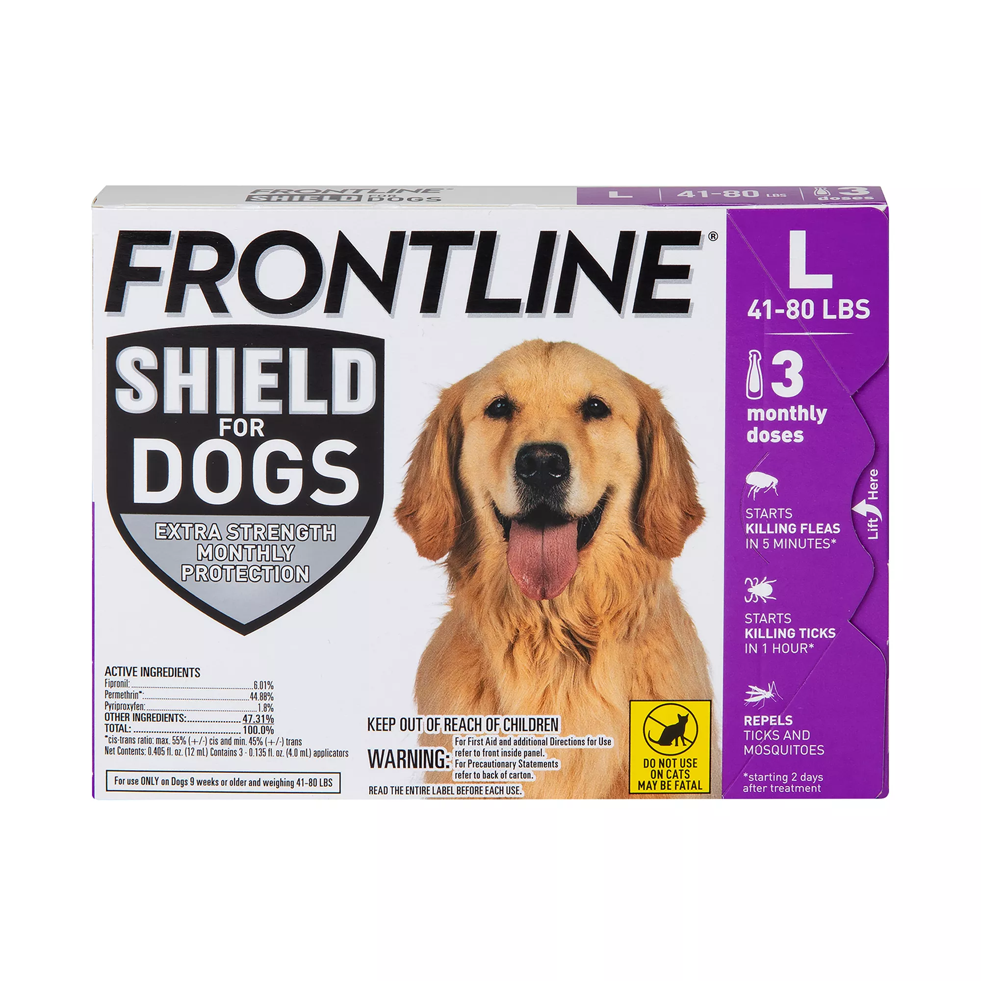 Frontline Shield Extra Strength Flea & Tick Spot Treatment for Dogs, 41-80lbs, 1 Month, Waterproof