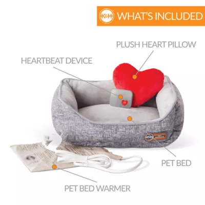K H Mother s Heartbeat Heated Kitty Pet Bed with Heart Pillow