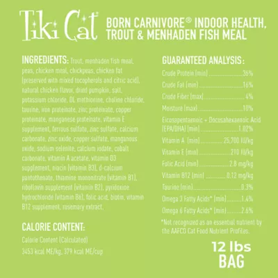 Product Tiki Cat® Born Carnivore® Indoor Health Dry Cat Food - High Protein, Non-GMO, Trout & Menhaden Fish