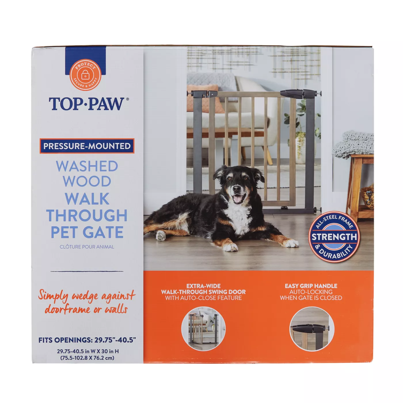 Top Paw Washed Wood Walk Through Pet Gate