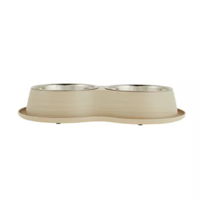 Product Top Paw® Tan Melamine & Stainless Steel Double Diner Dog Bowl, 3.75-cup