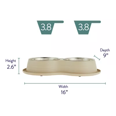 Product Top Paw® Tan Melamine & Stainless Steel Double Diner Dog Bowl, 3.75-cup