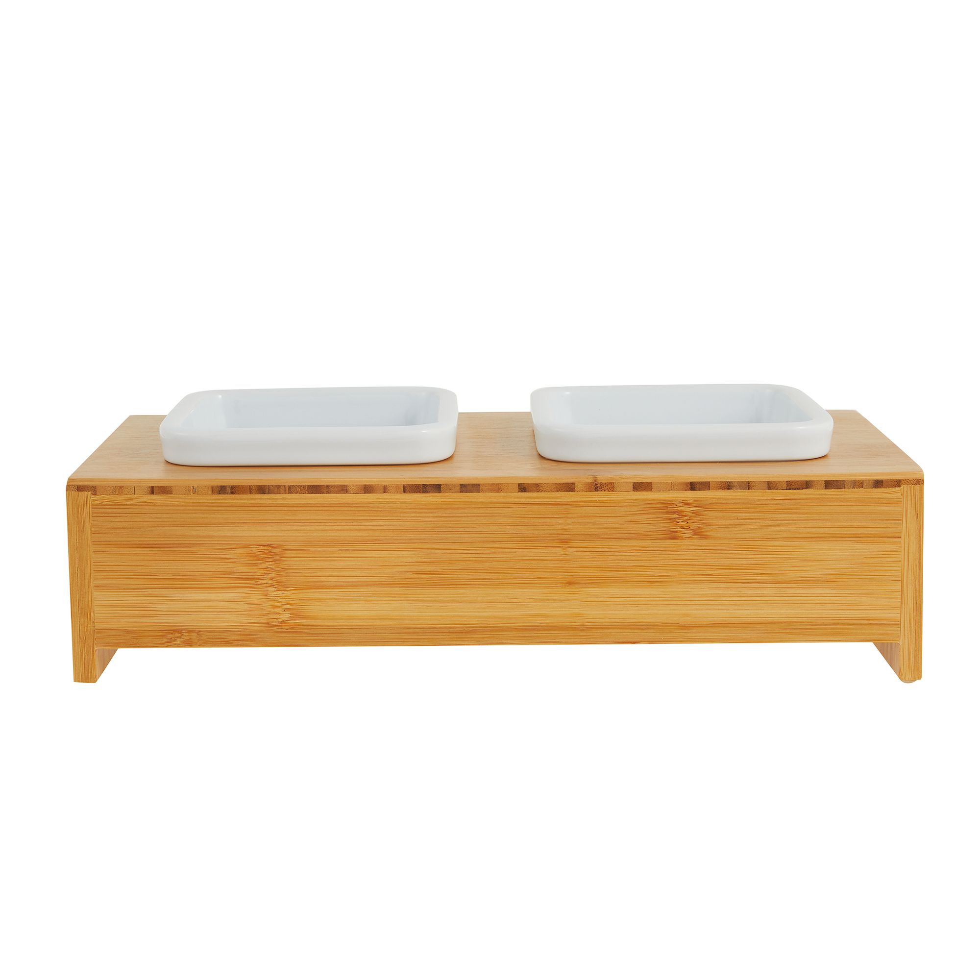 Ceramic Dog Bowls with Wooden Stand