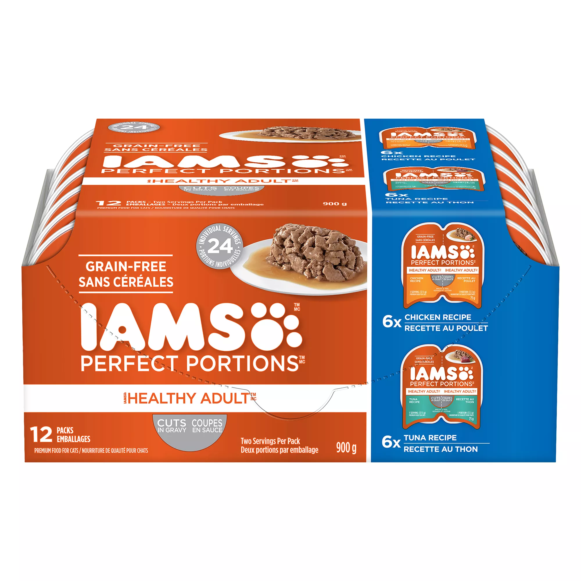 Iams Perfect Portions Healthy Adult Wet Cat Food Grain Free Cuts In Gravy Variety Pack, 12ct