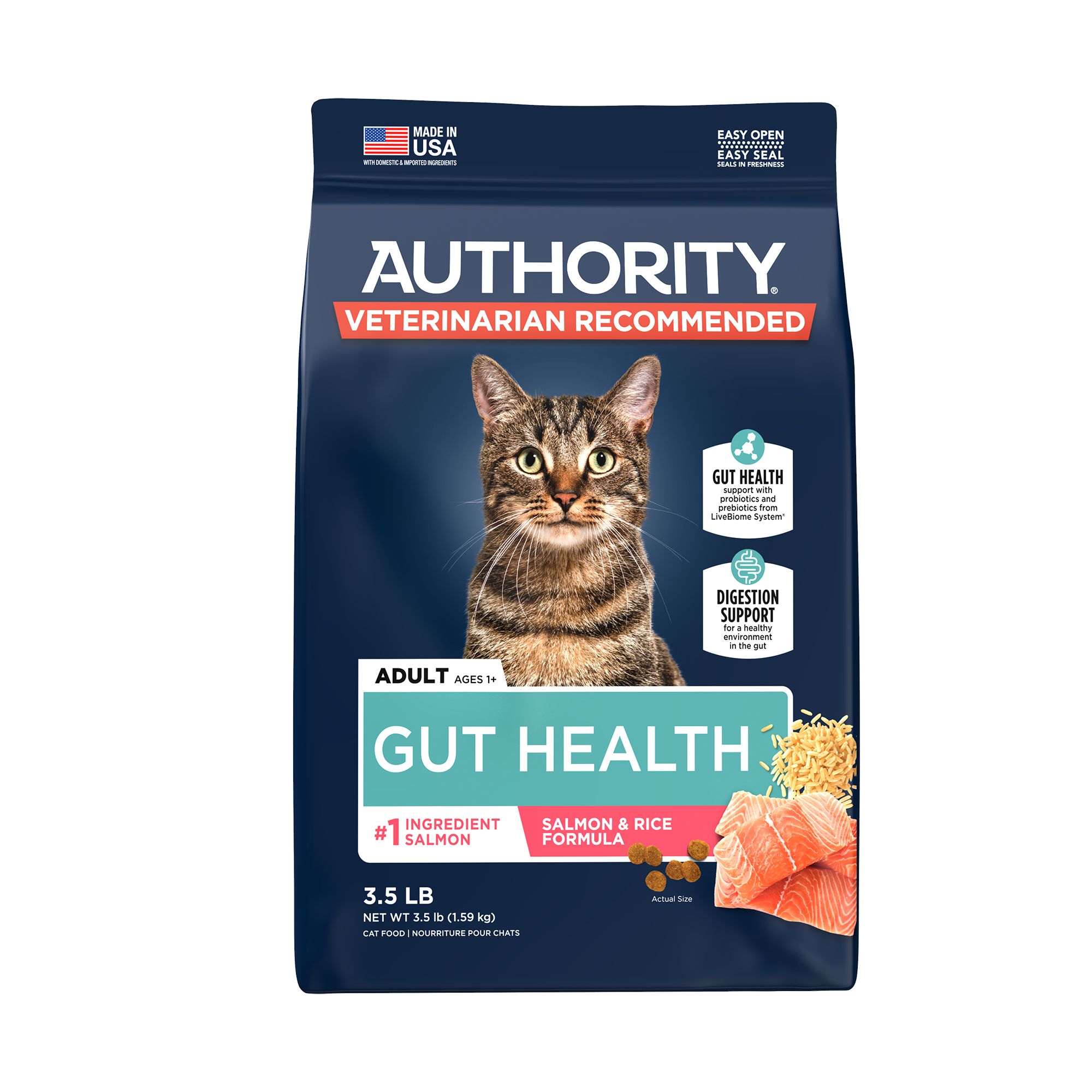 Authority Gut Health Cat Dry Food Salmon Rice With Grain