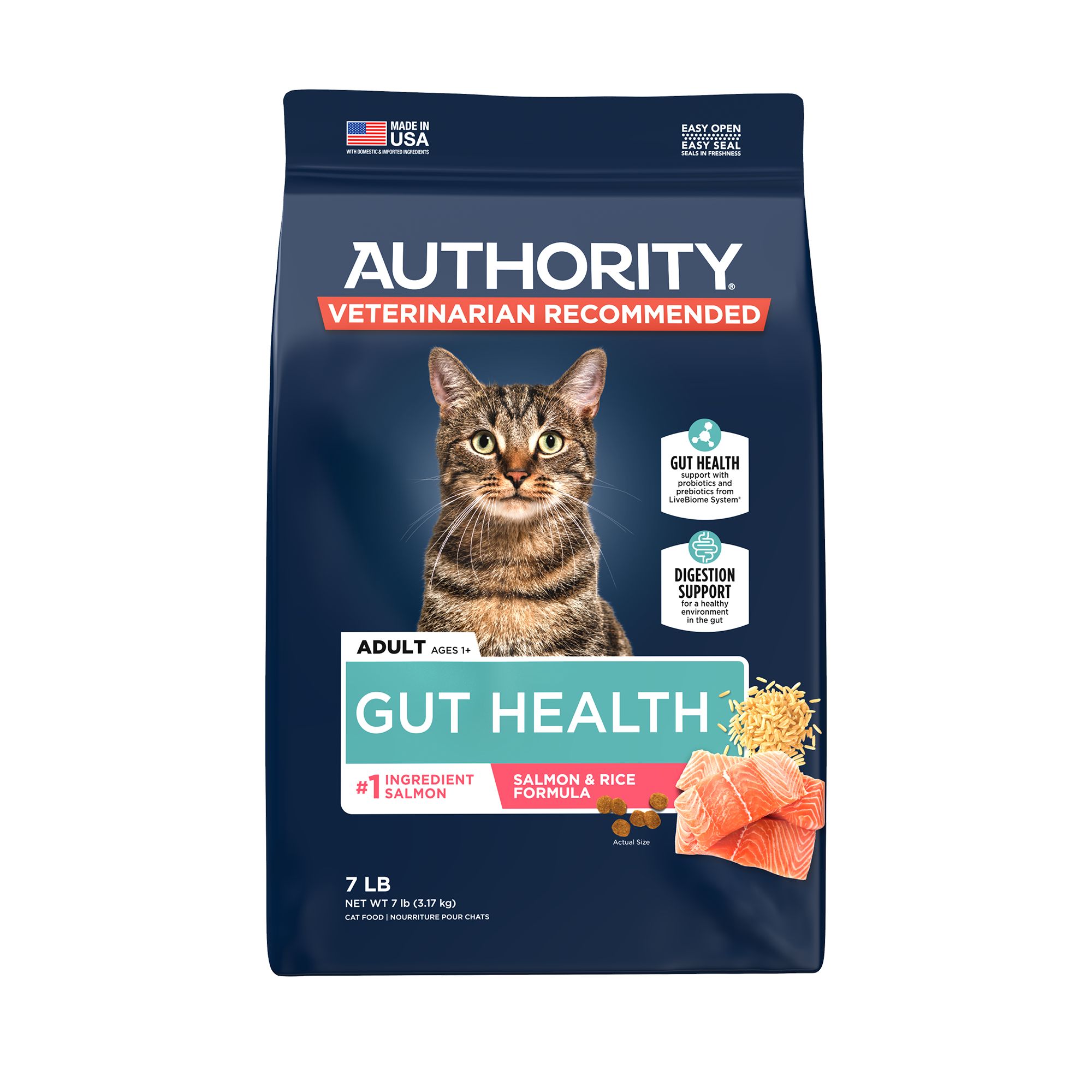 Authority Gut Health Cat Dry Food Salmon Rice With Grain