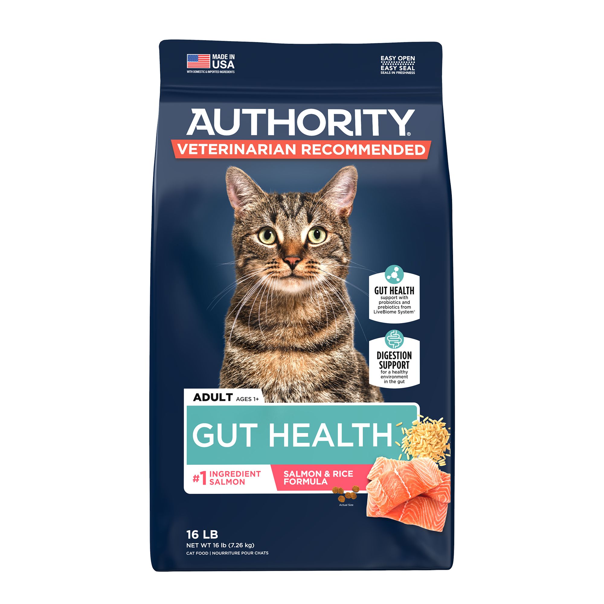 Authority Gut Health Cat Dry Food Salmon Rice With Grain