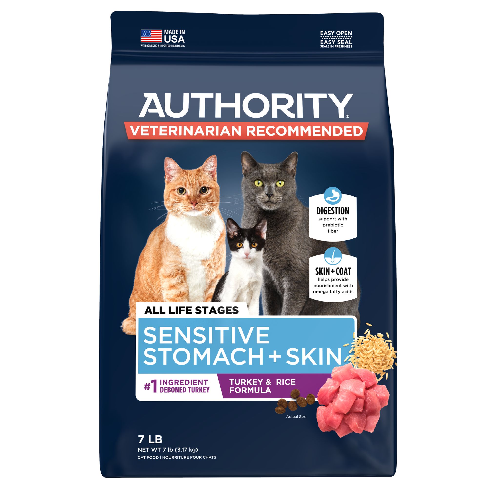 Authority Sensitive Stomach Skin Cat Dry Food Turkey Rice