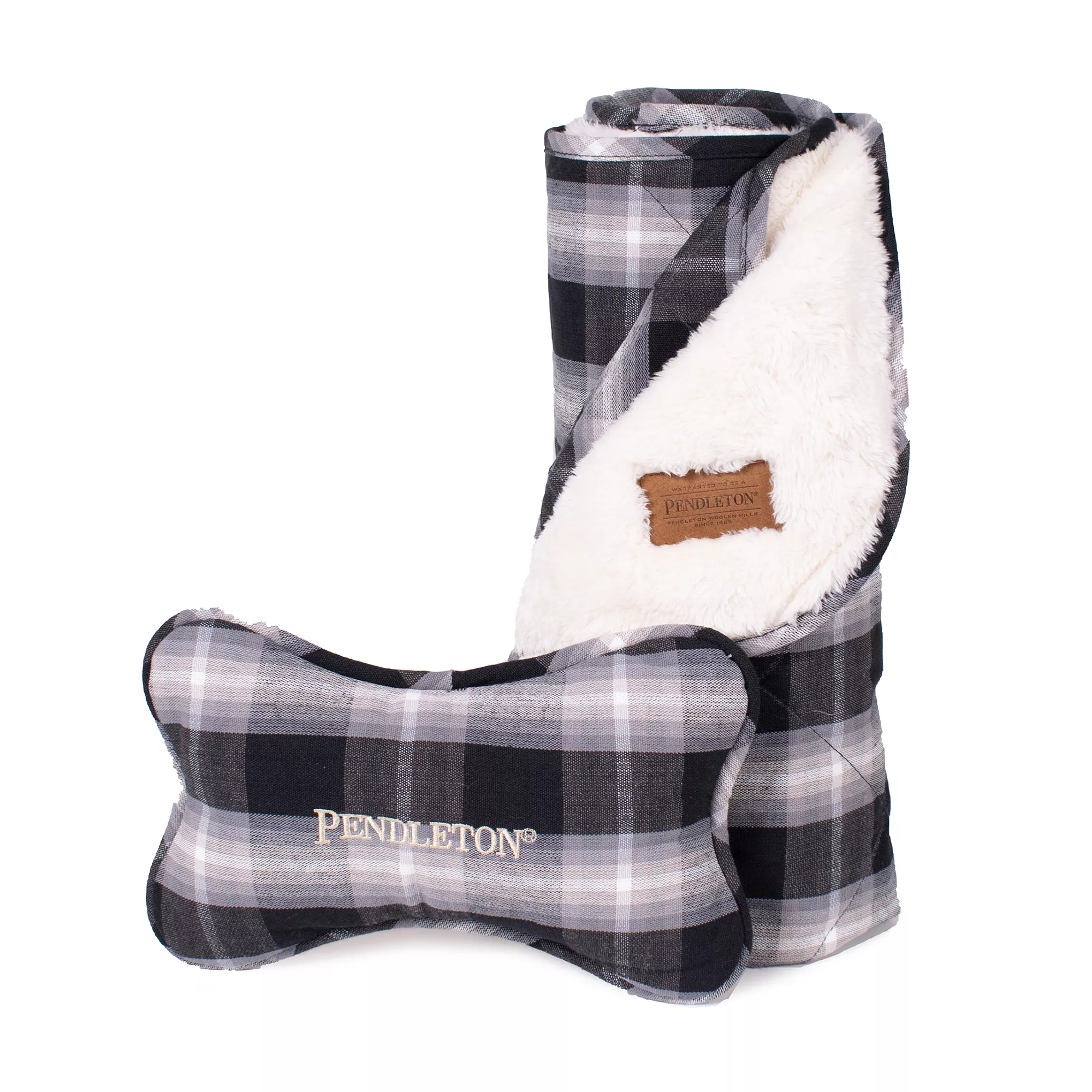 Pendleton Charcoal Ombre Plaid Pet Throw and Bone Toy Combo Set