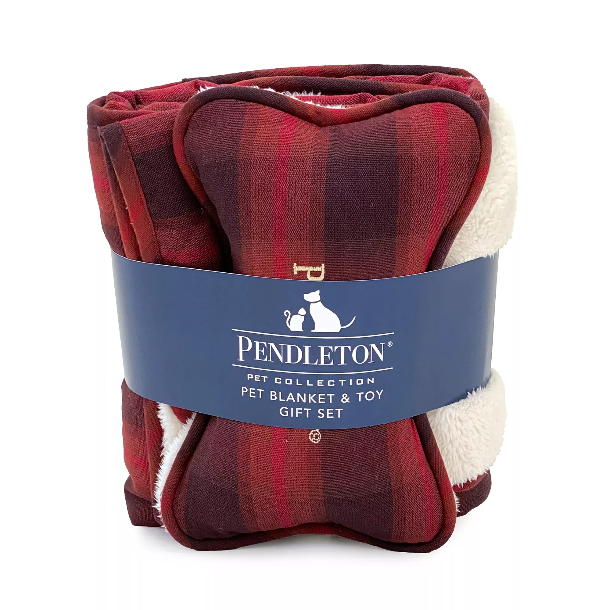 Pendleton Red Ombre Plaid Pet Throw and Bone Toy Combo Set
