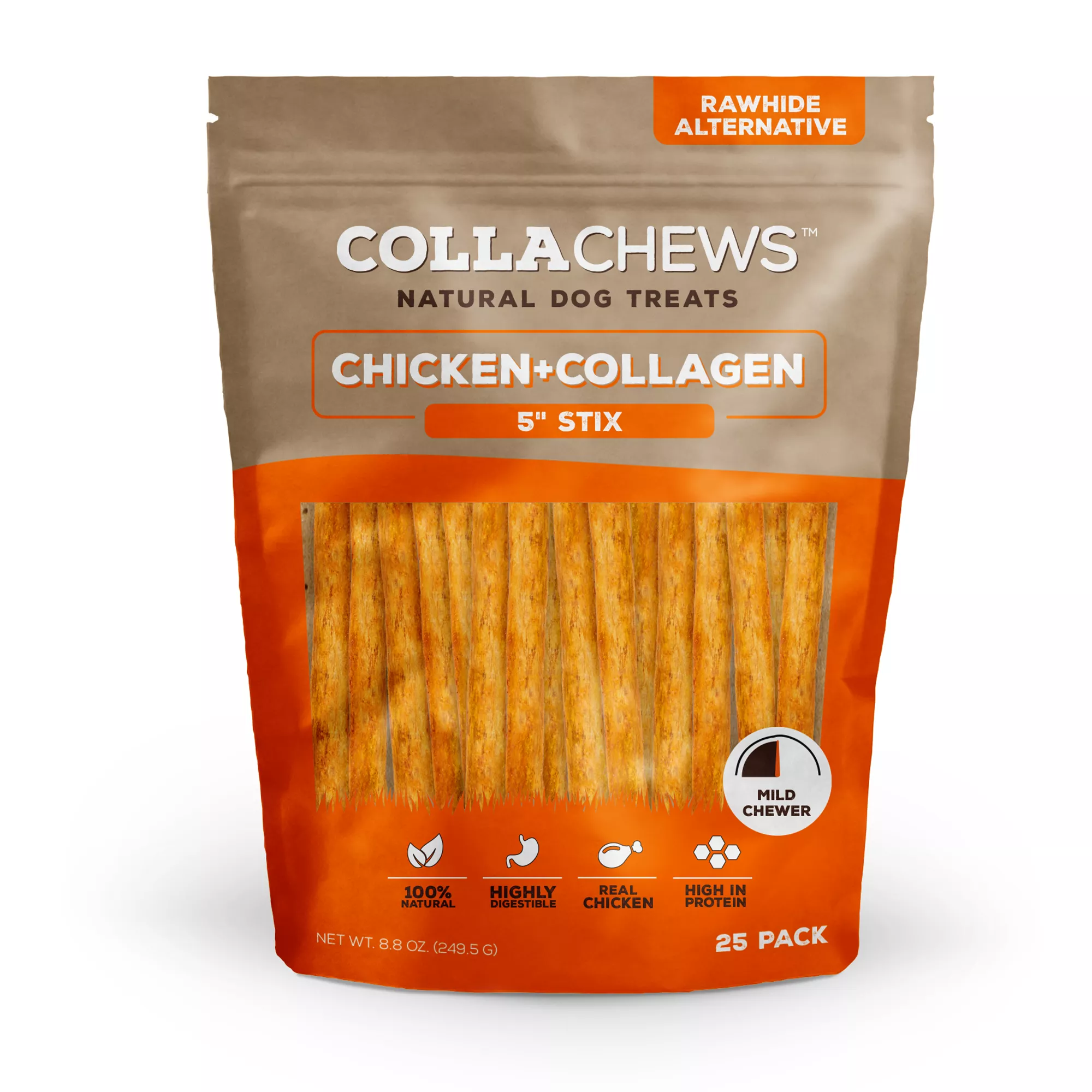 Collachews&trade; Beef + Collagen Rawhide Free 5" Stix Dog Treat - Chicken, 25 Count