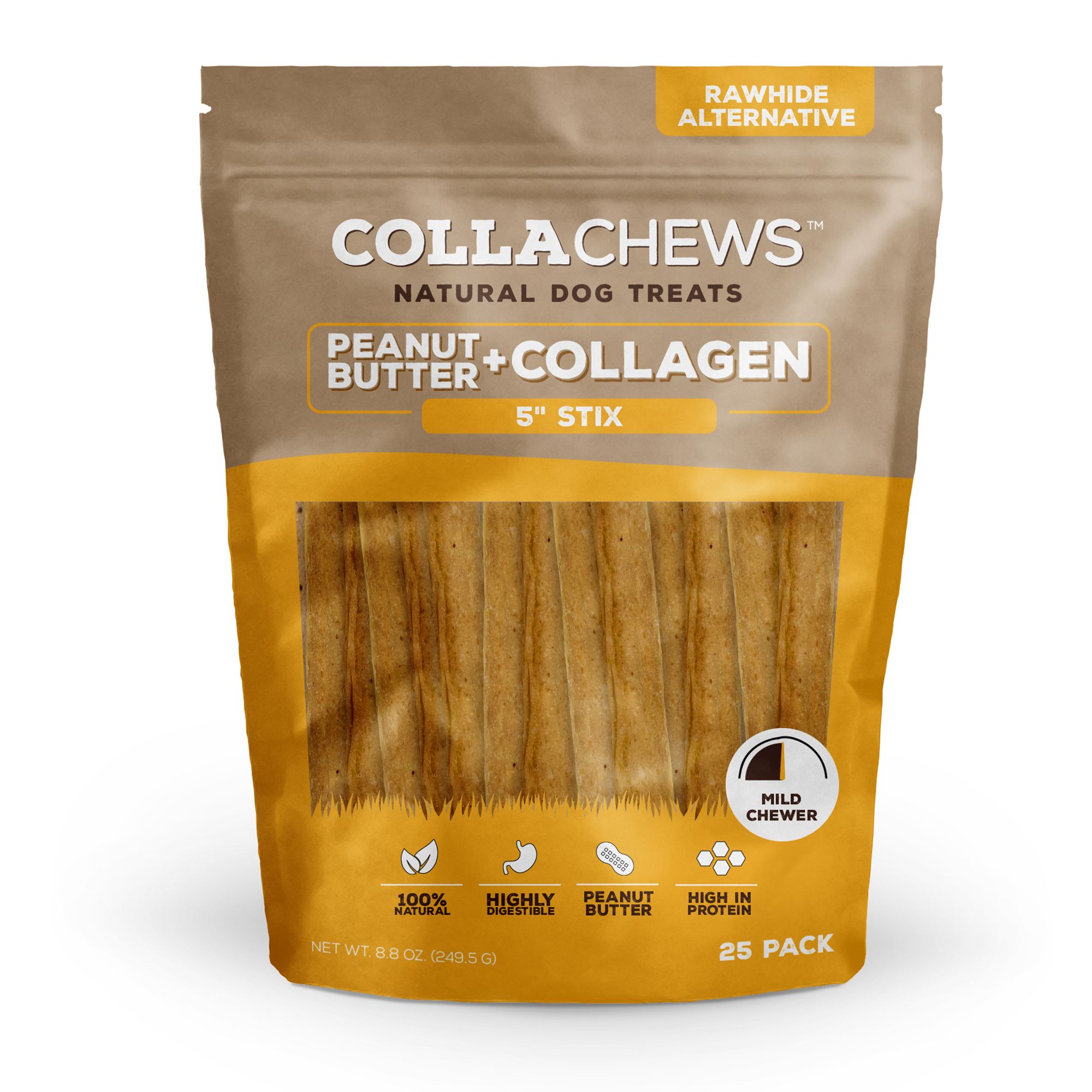 Collachews™ Beef + Collagen Rawhide Free 5" Stix Dog Treat - Peanut