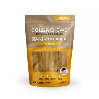 Product Collachews™ Beef + Collagen Rawhide Free 6" Roll Dog Treat - Peanut Butter, 4 Count