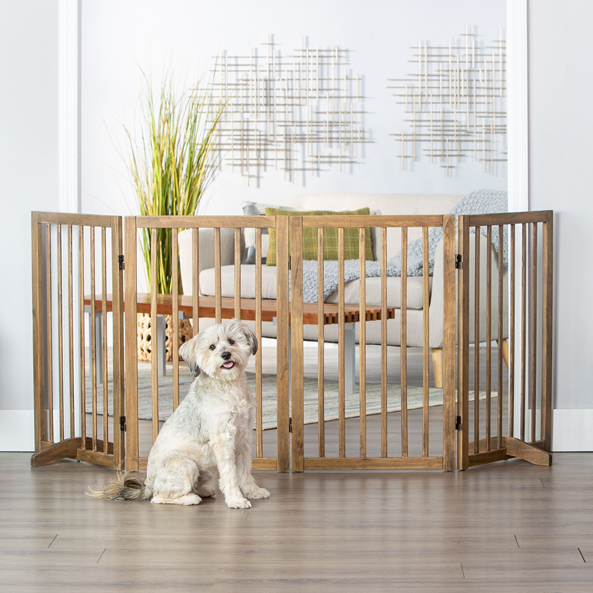 Top Paw 4-Panel Foldable Pet Gate - Wood Freestanding Dog Gate - thumbnail 2