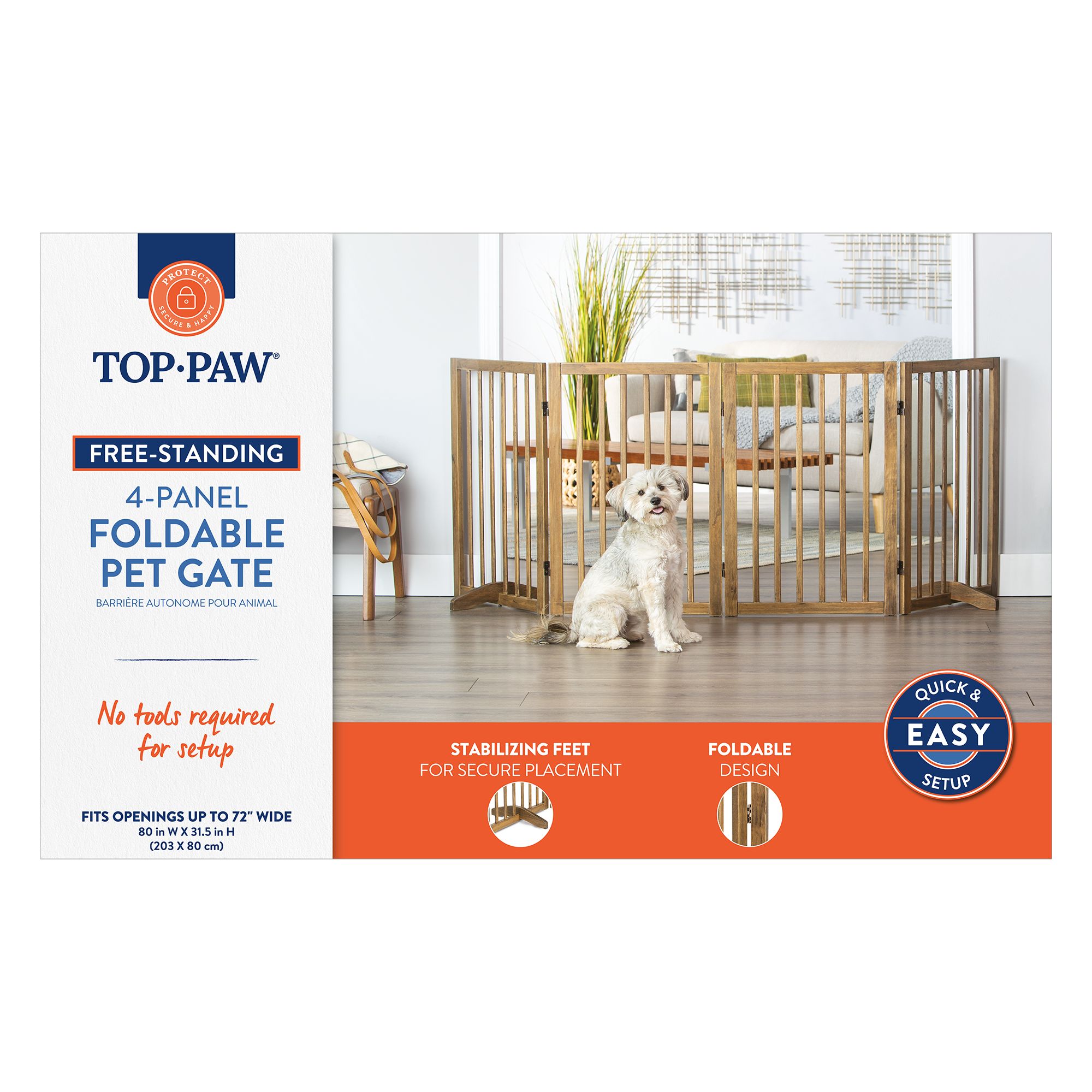 Top Paw 4-Panel Foldable Pet Gate - Wood Freestanding Dog Gate - thumbnail 5