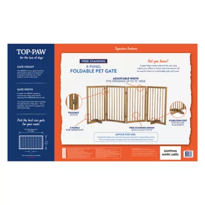 Top Paw 4-Panel Foldable Pet Gate - Wood Freestanding Dog Gate - Image 6