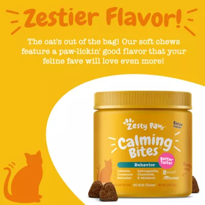 Product Zesty Paws Calming Bites for Cats - Bacon Flavor - 60 Ct