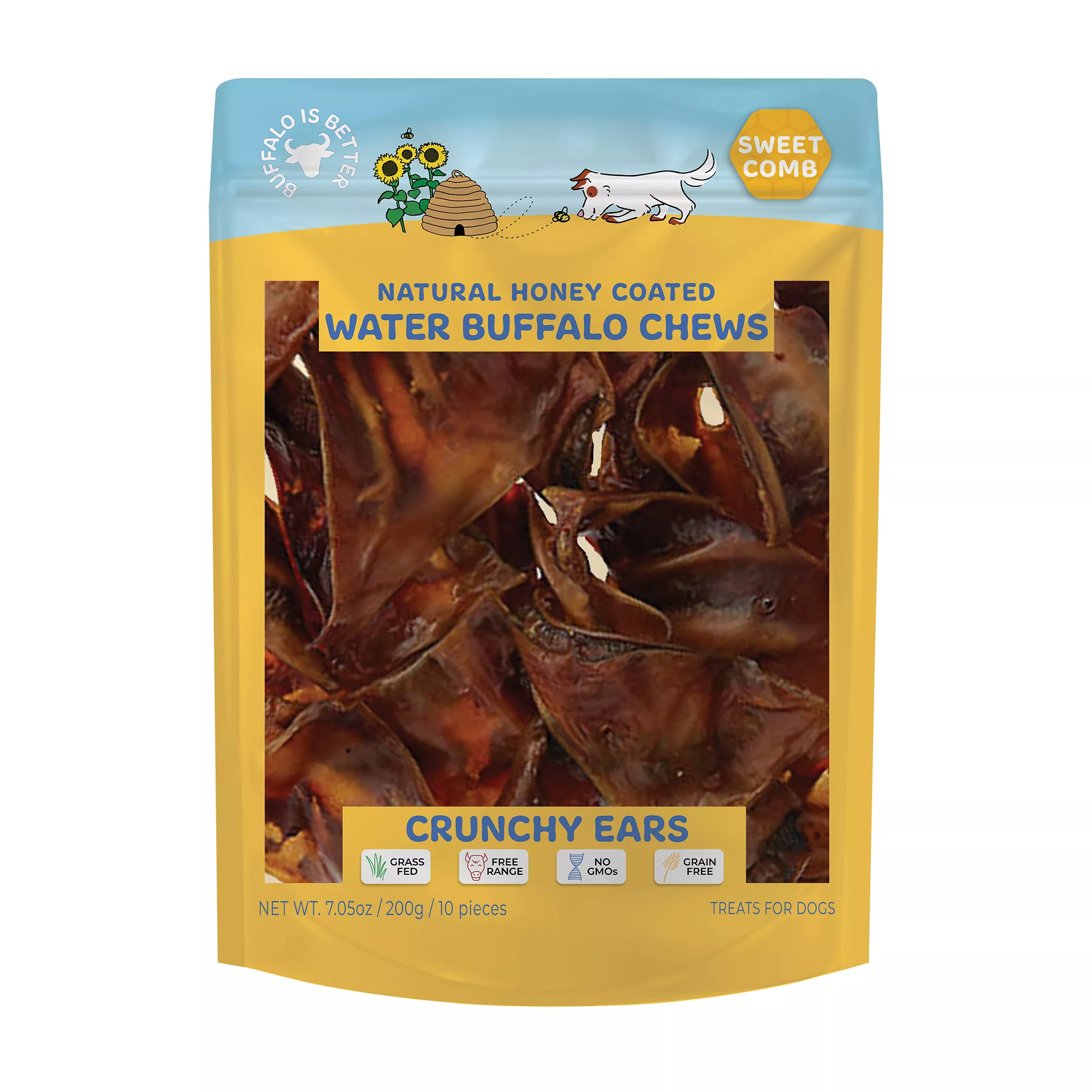 Sweet Comb Honey Coated Water Buffalo Crunchy Ears Dog Treat