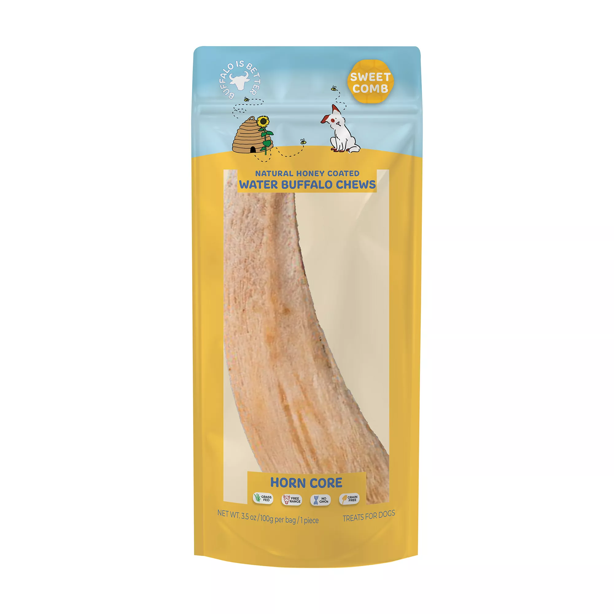 Sweet Comb Honey Coated Water Buffalo Horn Core Dog Chew