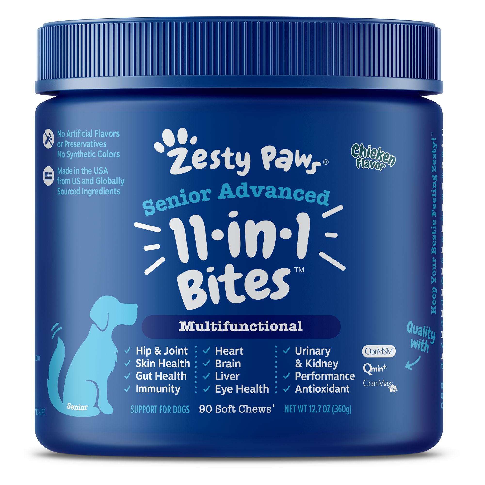 Zesty Paws Senior Advanced 11 in 1 Multivitamin Bites for Dogs Chicken Flavor 90 Ct