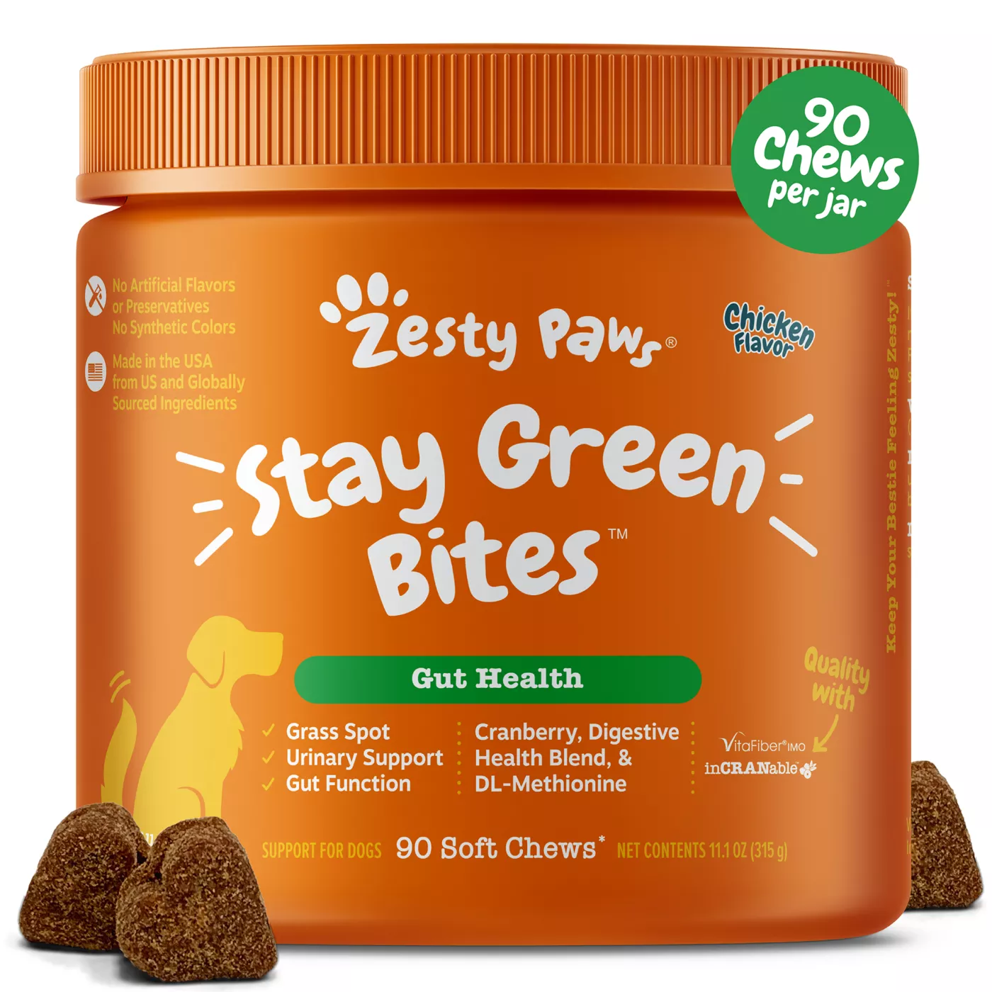 Zesty Paws Stay Green Digestive Immune Bites for Dogs Chicken Flavor 90 Ct