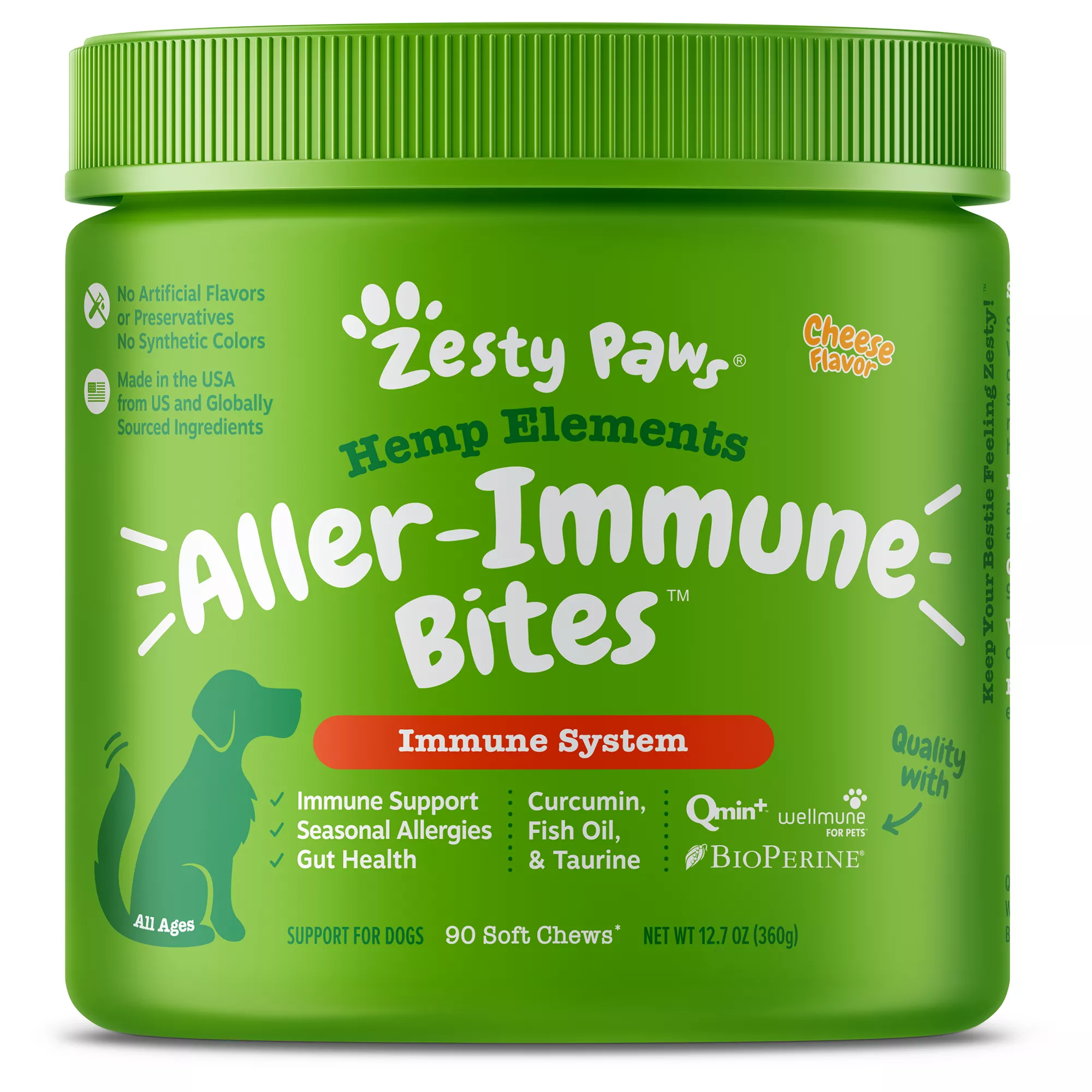 Zesty Paws Hemp Elements Allergy & Immune Bites for Dogs - Cheese Flavor - 90 Ct