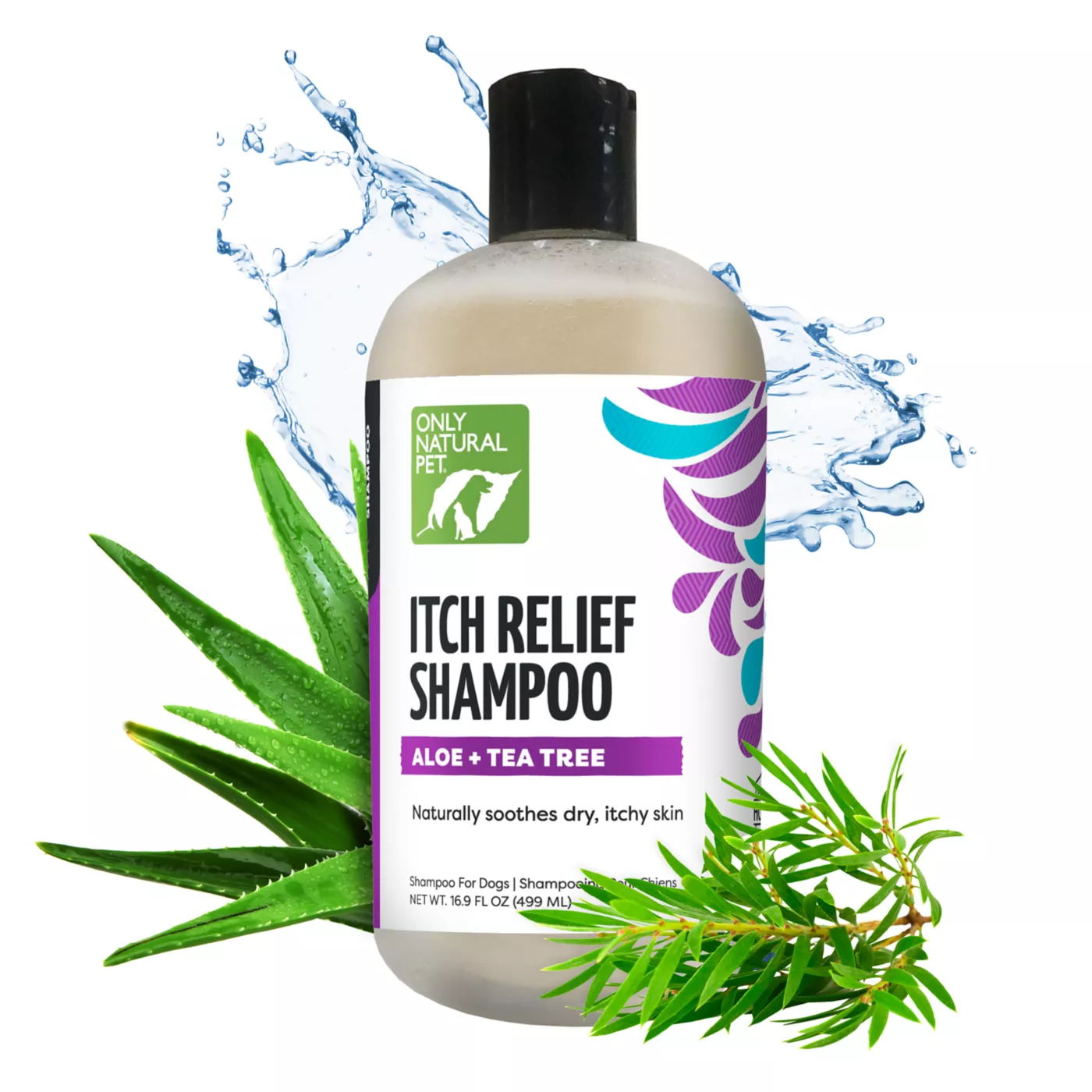 Only Natural Pet Itch Relief Shampoo for Dogs Dry Itchy Skin Aloe Tea Tree 16.9 Fl Oz