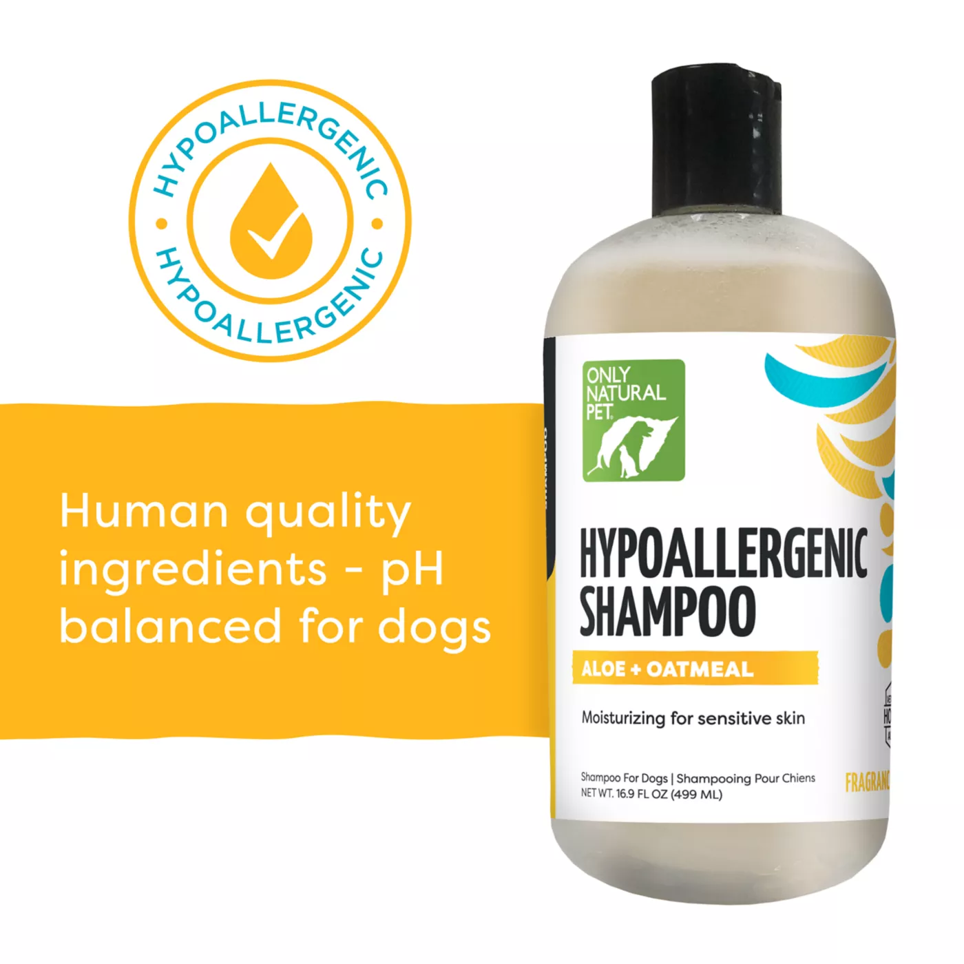 Only Natural Pet Hypoallergenic Shampoo for Dogs Sensitive Skin Aloe Oatmeal 16.9 Fl Oz