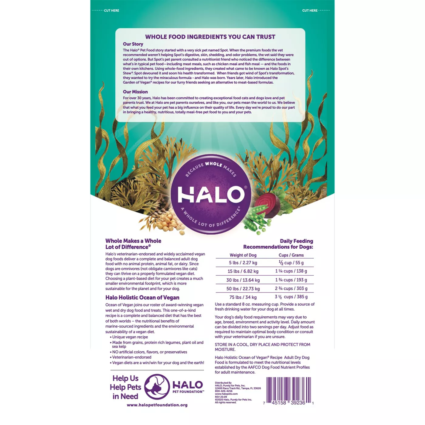 HALO Vegan Adult Dog Food Natural Holistic Ocean of Vegan Recipe